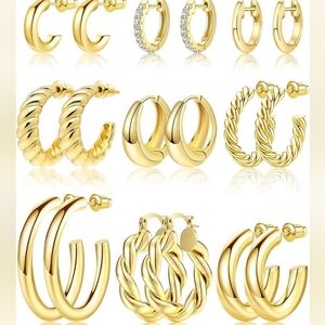 14KT Gold Plated Earring Set Of 9 Pairs